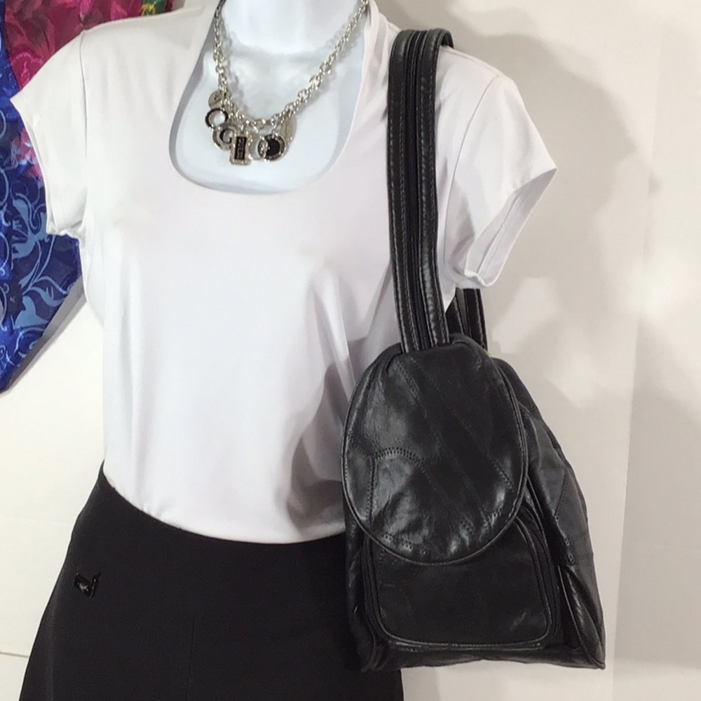 Patchwork black leather convertible backpack - image 3